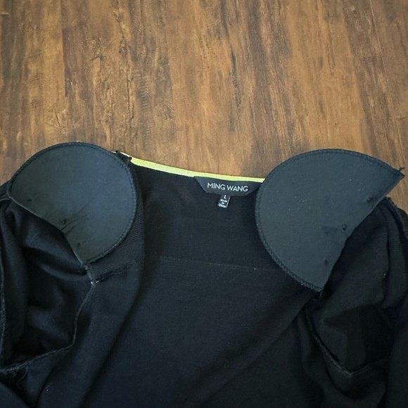 MING WANG Black Knit Suit / Cardigan Jacket with Yellow Trim - Picture 5 of 11